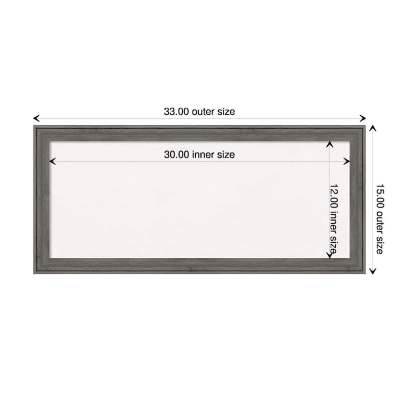 Regis Barnwood Narrow Wood Framed White Corkboard Bulletin Board - Regis Barnwood Grey Narrow - Board Size 30x12
