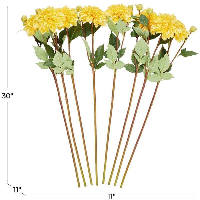 Yellow Faux Foliage Tall Dahlia Artificial Flower Stem (Set of 8)