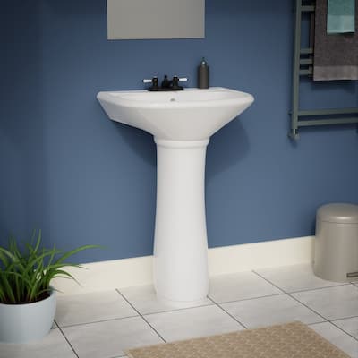 Ondine White Porcelain Pedestal Sink with Overflow and 4" Centerset Faucet Holes