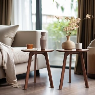 Solid Oak Wood Round Side Table with 3-Leg Design for Living Room ...