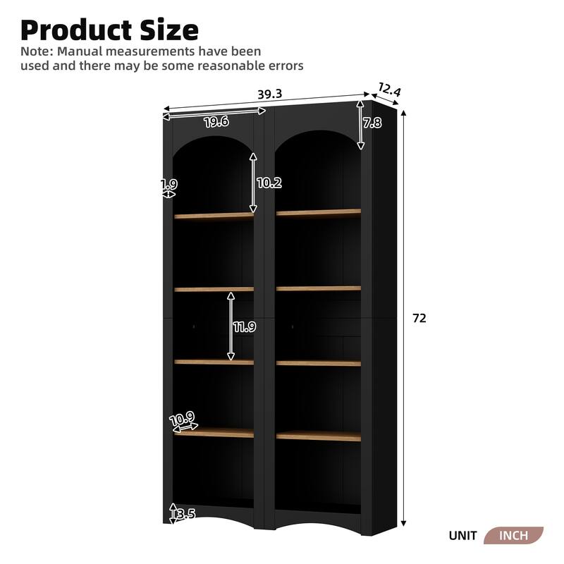 72"Hight Freestanding 5-Tier Bookshelves, Bookcases Set of 2 with Adjustable Shelves