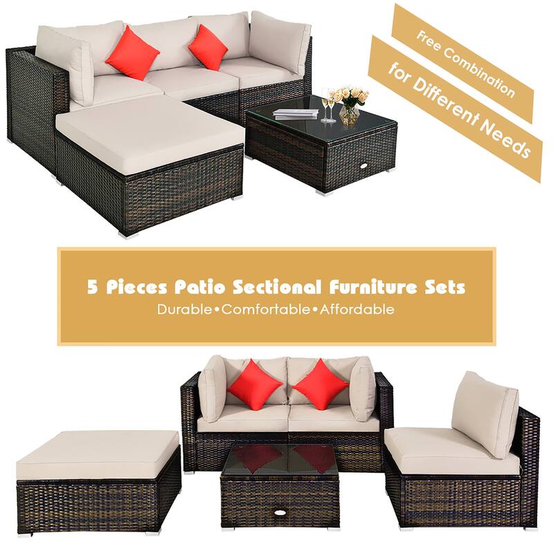 Costway 5PCS Outdoor Patio Rattan Furniture Set Sectional Conversation - See Description