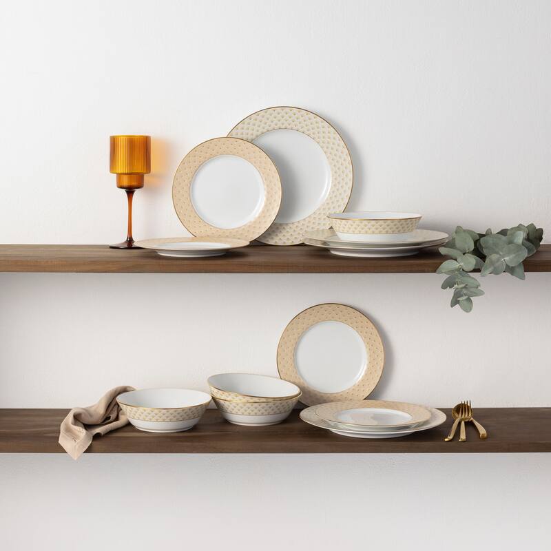 Trocadero Gold 12-Piece Dinnerware Set, Service For 4