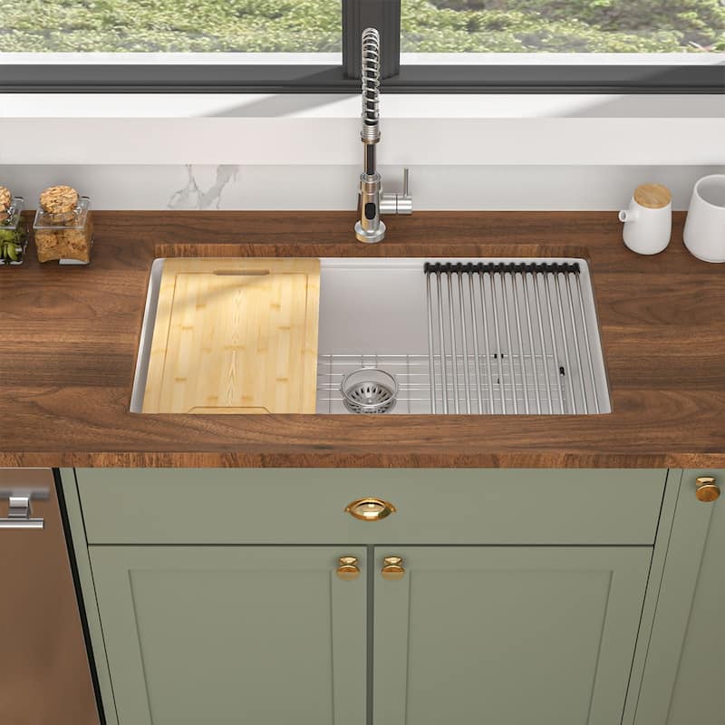 Lordear 33" Kitchen Sink Quartz Composite Undermount Workstation Single Bowl with Accessories