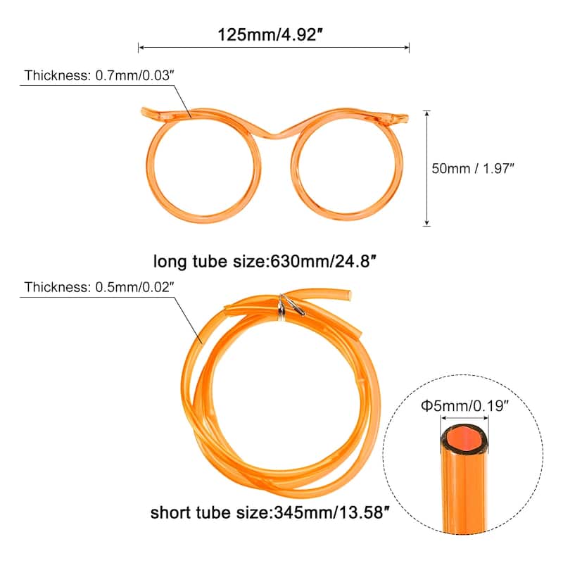 8 Pcs Straw Glasses, Plastic Round Novelty Drinking Eyeglasses Straws - Orange - 125/345/630mm