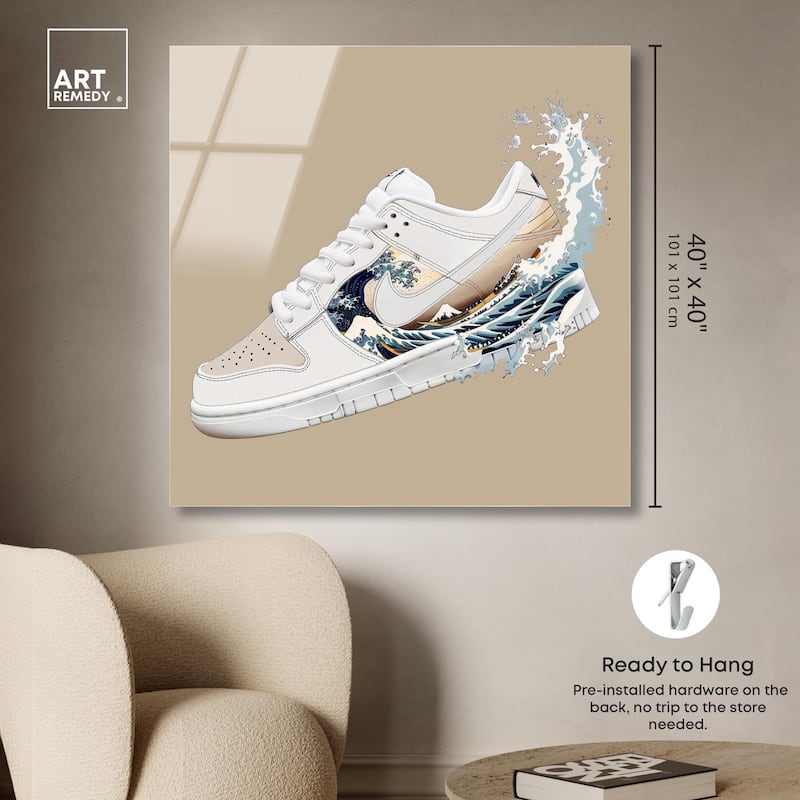 Great Wave Sneaker Splash Acrylic by Art Remedy, Ready to Hang
