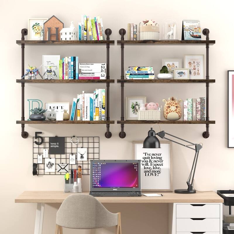 3 Tier Industrial Pipe Shelf - 7.87"D x 32"W x 36.6"H