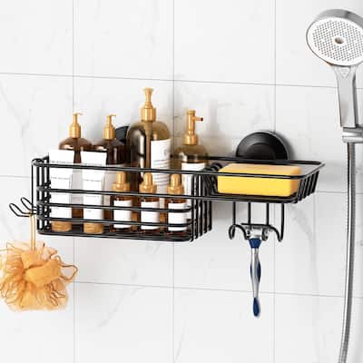 Suction Cup Shower Caddy with Hooks & Soap holder, NO-Drilling Bathroom Shower Organizer