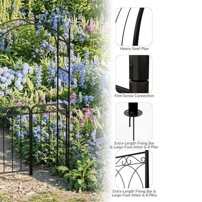 Garden Arch Arbor with Gate for Climbing Vines, Wedding