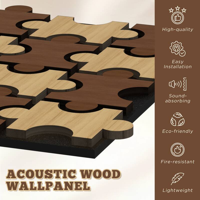 23.6" x 23.6" Puzzle Slat Acoustic Wall Panels for Ceiling and Wall Decor, 4-Pack (15 sq ft)