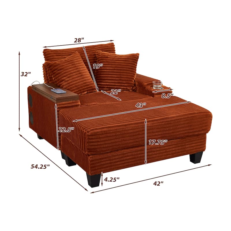 Versatile Chaise Lounge Single Sofa Chair with Ottoman, Swivel Table, Storage Armrest, Cup Holder, Bluetooth Speaker and USB