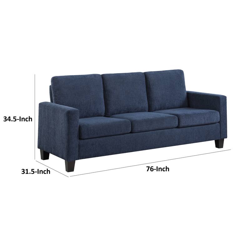 Mihi Sofa, Blue Chenille, 76 Inch, Black Tapered Wood Legs