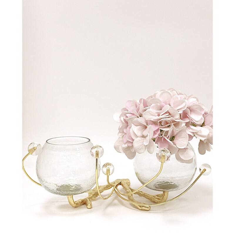Bowl Branch Centerpiece with Ball Design - Gold/Clear Ball - 2 Bowl