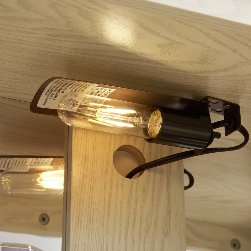 Anmytek 52 Tall Glass Display Curio Cabinet with LED Lights & Adjustable Shelves Whitewashed Farmhous