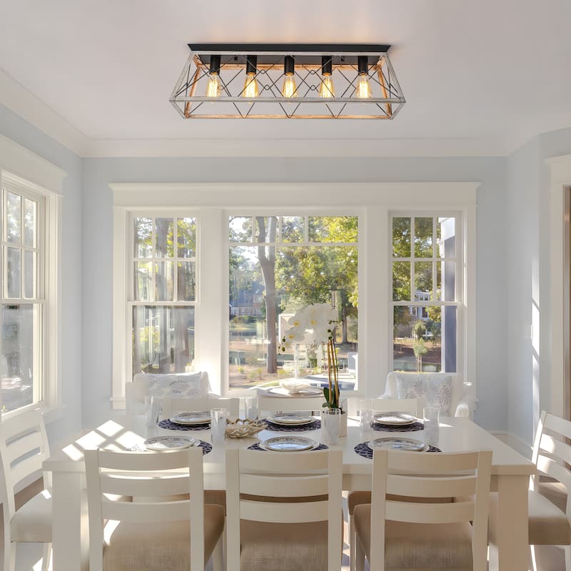 Starsky 5-Light Linear Farmhouse Rectangular Open Cage Flush Mount