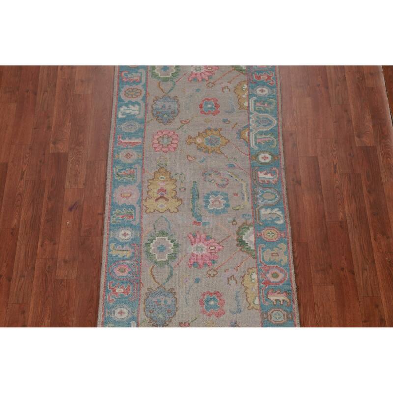 Gay Floral Oushak Oriental Runner Rug Hand-Knotted Wool Carpet - 2'6" x 11'6"