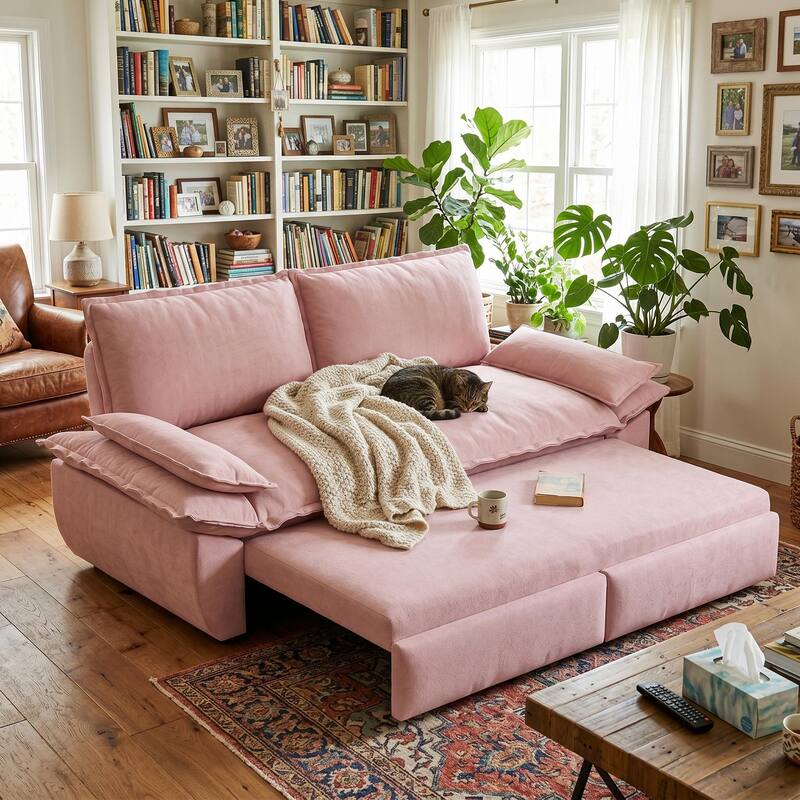 Homy Casa 73.2''/94.5" Queen/King Pull Out Sofa Bed, 3-in-1 Corduroy ...