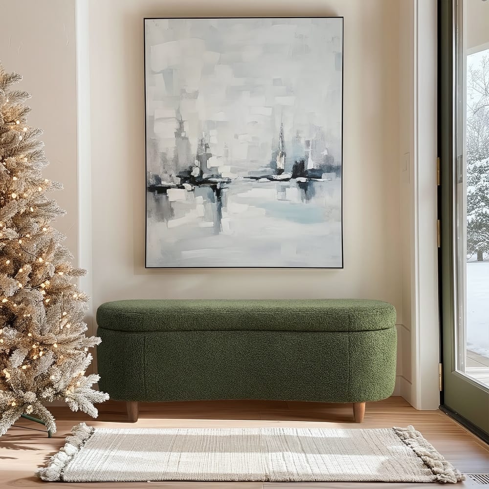 INK IVY Bailey Boucle-Style Curved Storage Accent Bench