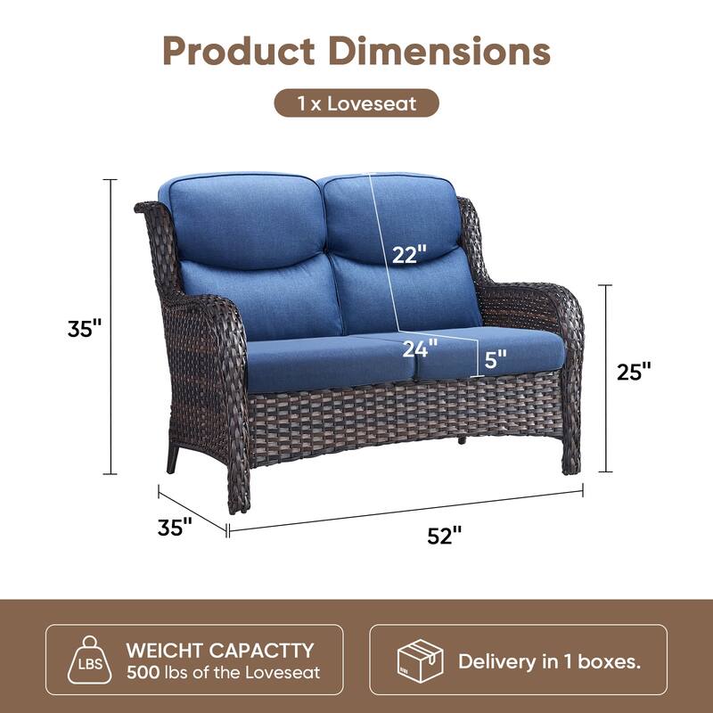 Pocassy Outdoor 2 Person Sofa Patio Loveseat with Comfy Cushions