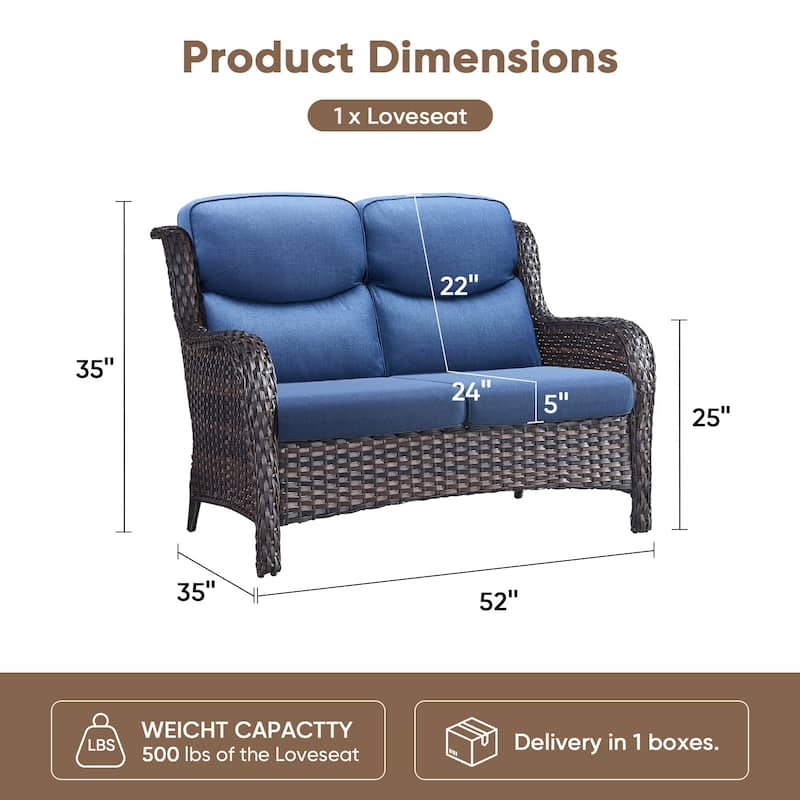 Pocassy Outdoor Patio Loveseat All-Weather Wicker Loveseat with Cushions