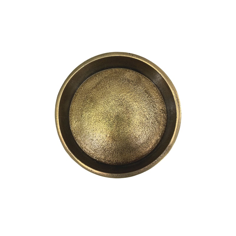 26 Inch Side End Drink Table, Turned Pedestal Metal Base, Round Top, Oxidized Brass