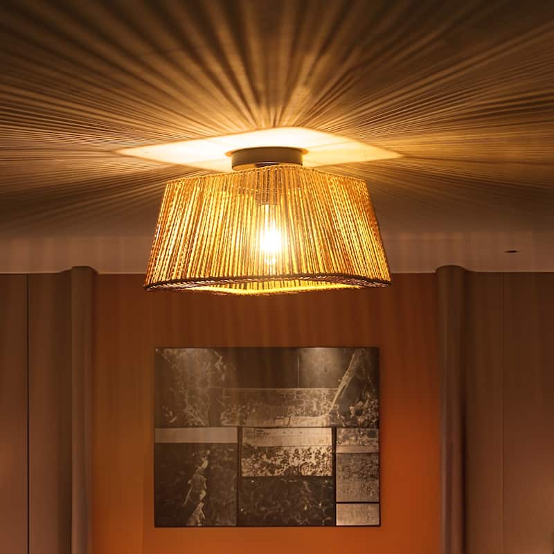 1 - Light Semi - Flush Mount Ceiling Light - Natural - Natural
