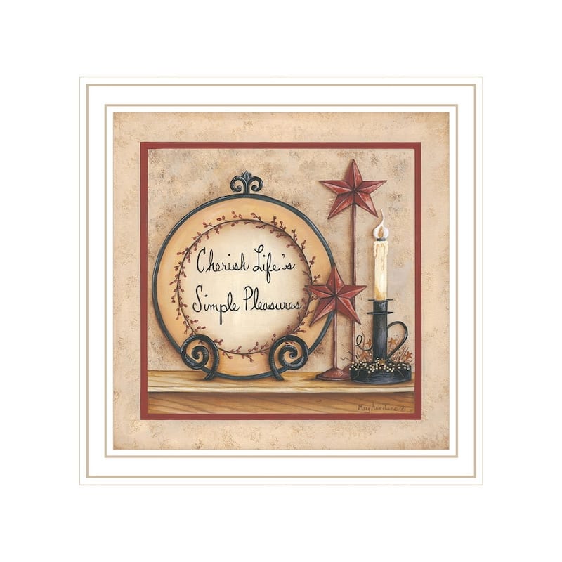 TrendyDecor4U Traditional "Simple Pleasures" Framed Print Wall Art by Mary Ann June - Brown, Tan, Yellow - White
