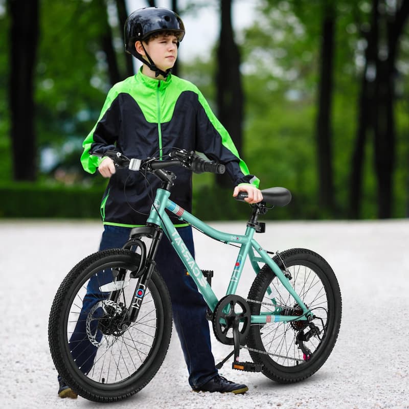 20 Inch Kids Mountain Bike Height Carbon Steel Frame 7 Speed Bicycles, Front Suspension Disc Brake Rear V-Brake for Kids, Teens