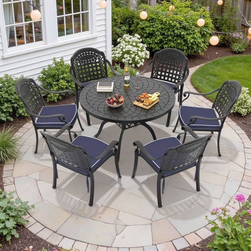 7-Piece Outdoor Dining Set with Aluminum Table & 6 Chairs, All-Weather Outdoor Patio Sets for Patio, Backyard, Garden