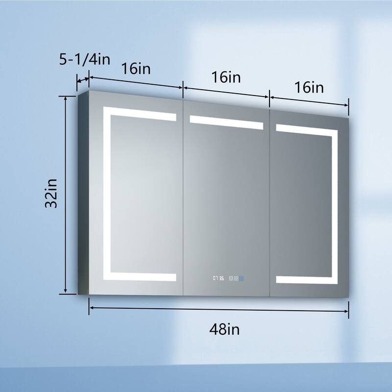 Aluminum Surface/Recessed Mount LED Medicine Cabinet with Mirror, Outlet and Shelves