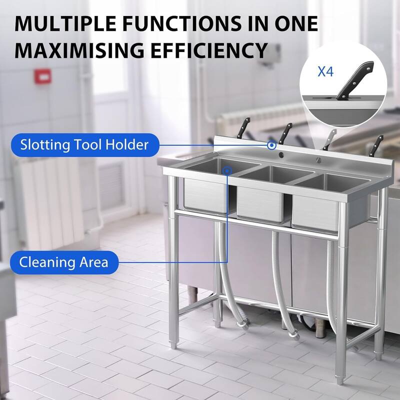 39*18*37inch Free Standing 3-Compartment Kitchen Utility Sink