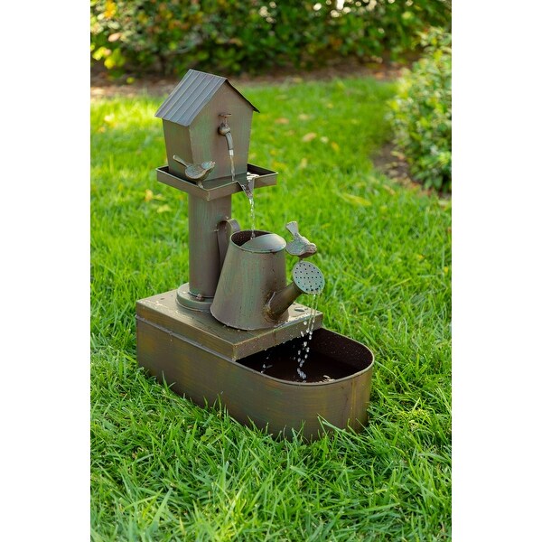Alpine Corporation 24 Tall Indoor Outdoor Birdhouse And Watering Can Floor Water Fountain On Sale Overstock 10292350