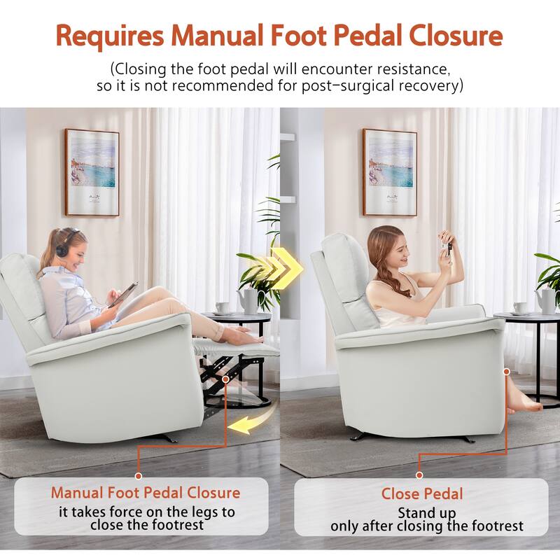 Manual Rocker Recliner Chair for Adults, PU Leather Rocking Chair for Nursery, Single Sofa Recliner for Home Theater