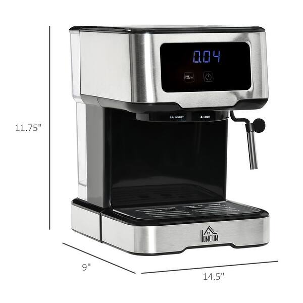 HOMCOM 1-2 Cup Stainless Steel Espresso Machine with Milk Frother Wand & Removable Water Tank, Coffee Gift
