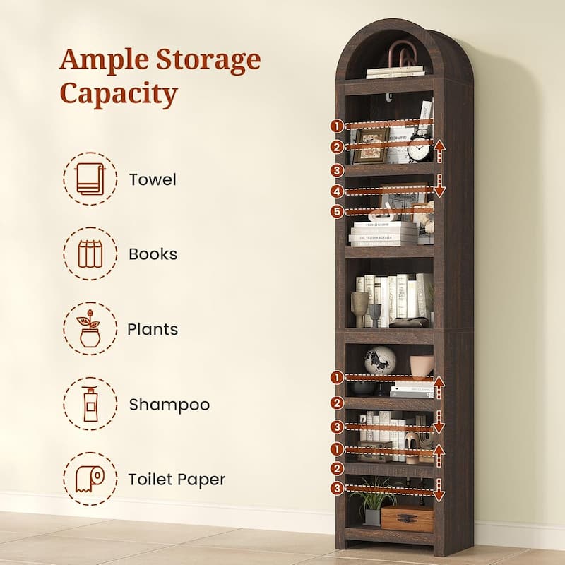 Tall Arched Cabinet Bookcase Storage Bookshelf Door Bathroom Storage Cabinet