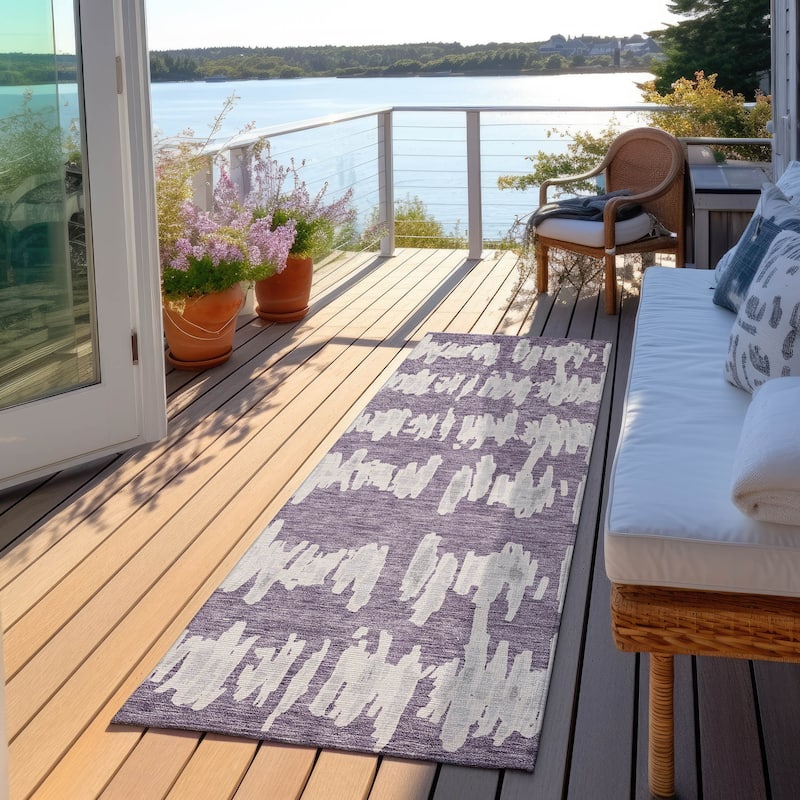 Machine Washable Indoor/ Outdoor Chantille Abstract Contemporary Rug - Purple - 2'3" x 7'6"