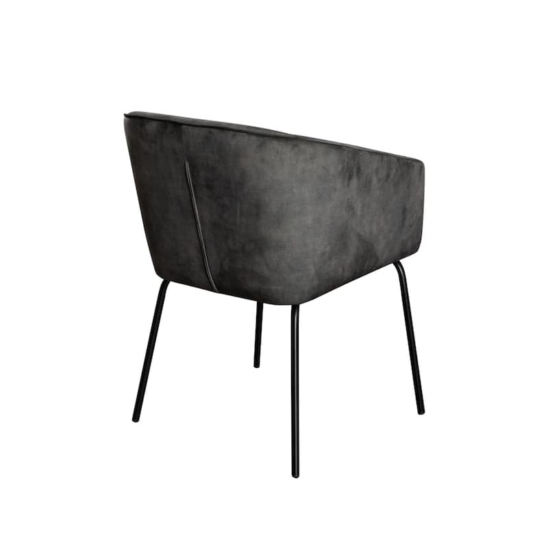 Voro Dining Chair Set of 2, Gray Velvet, Sleek Black Metal Legs