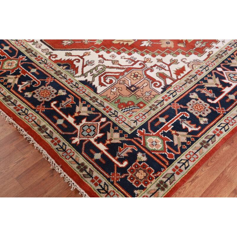 Hand Knotted Oriental 100% Wool Carpet Traditional Medallion Oranges & Rust Heriz (serapi) Area Rug - 11' 9'' X 8' 10''