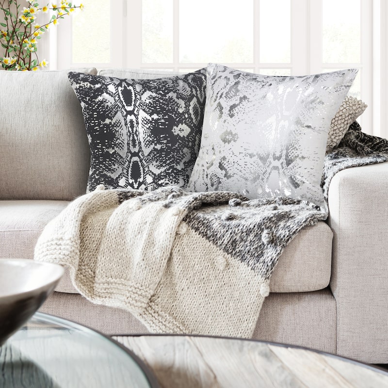 Sevita Metallic Snakeskin Throw Pillow, Single or Set of 2 - Single - White/Silver - Accent