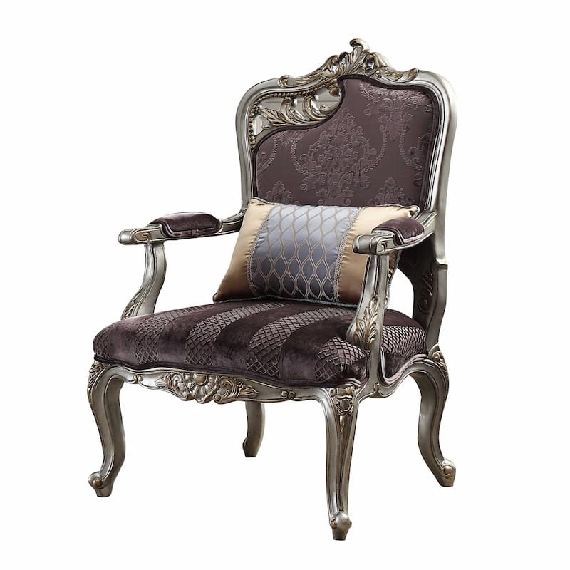 29" Black And Platinum Velvet Floral Arm Chair And Toss Pillow - 29' X '43' X '27