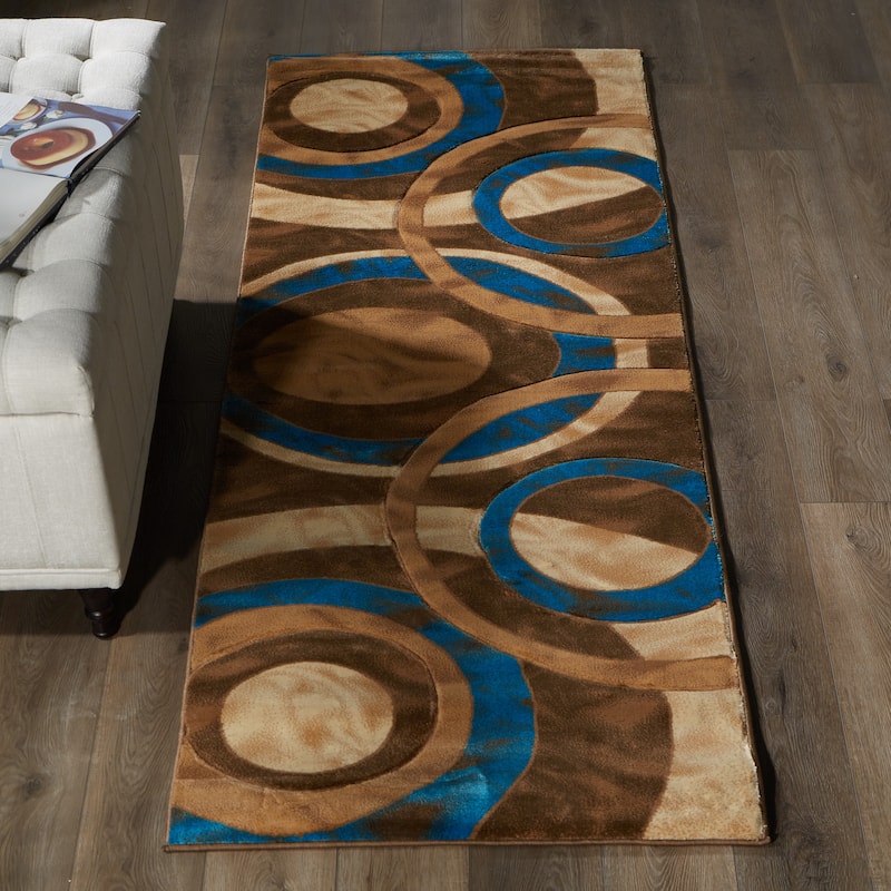 Orelsi Collection Abstract Area Rug - 2'8" x 8'1" Runner - Beige/Blue