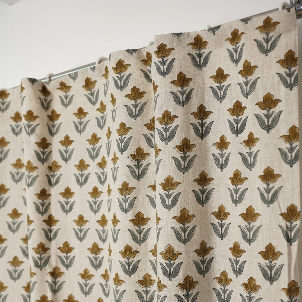 Fabdivine Handmade Floral Block Print Window or Door Room Décor Viscose Linen Curtain