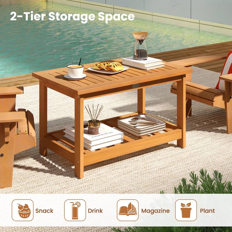 Gymax Patio Coffee Table Outdoor Acacia Slatted Coffee Table w/