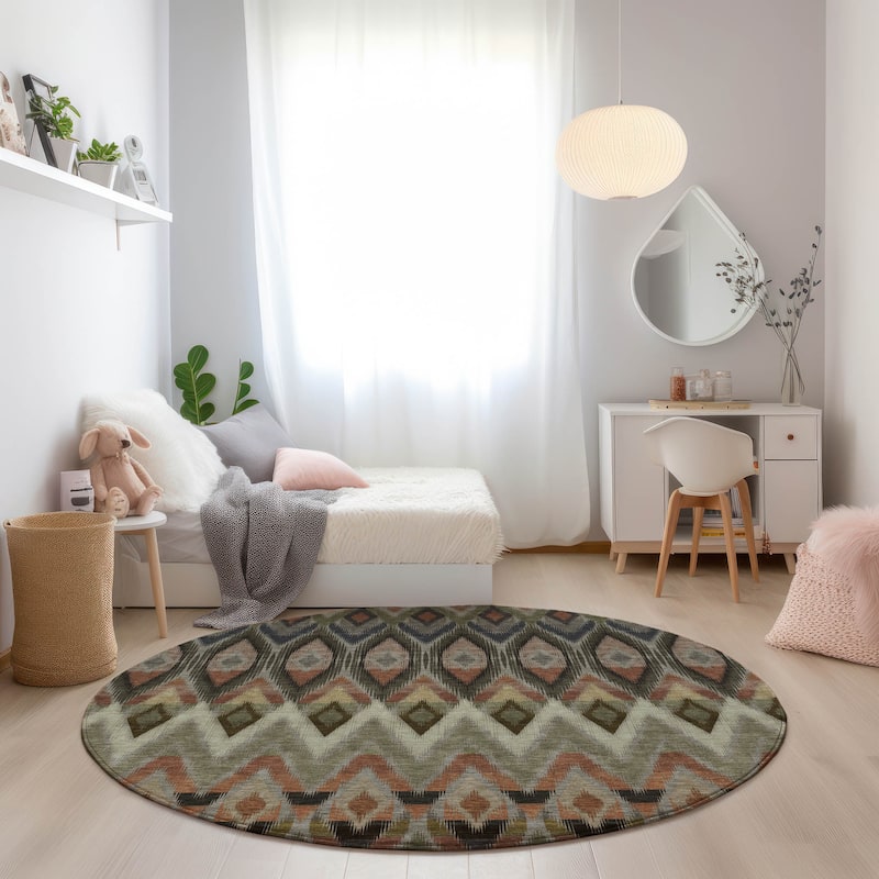 Machine Washable Indoor/ Outdoor Chantille Geometric Boho Rug - Taupe - 8' x 8'