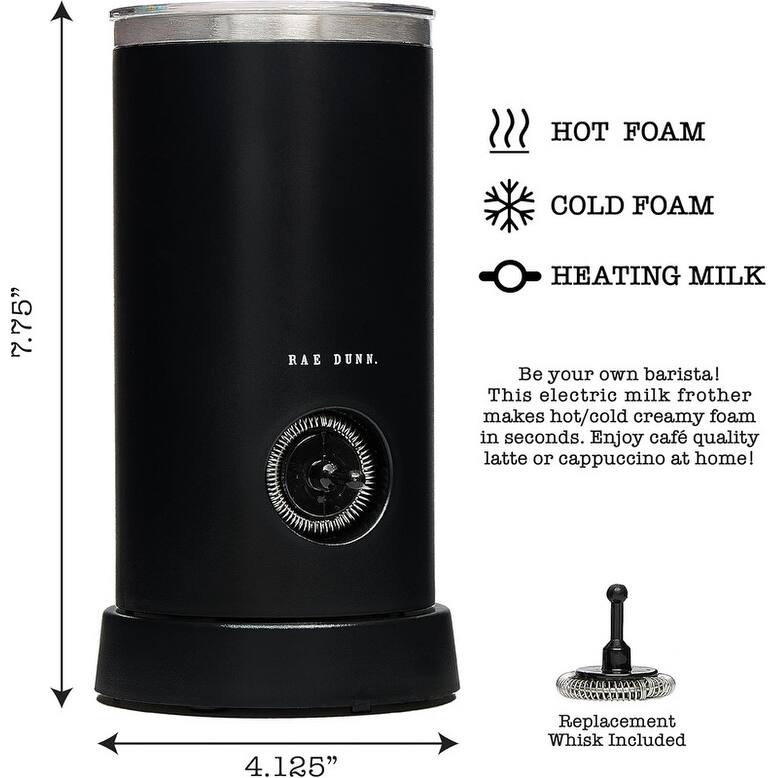 Rae Dunn Electric Milk Frother Steamer -Automatic Milk Steamer and Frother, Hot and Cold Foam Maker- 550 Watt