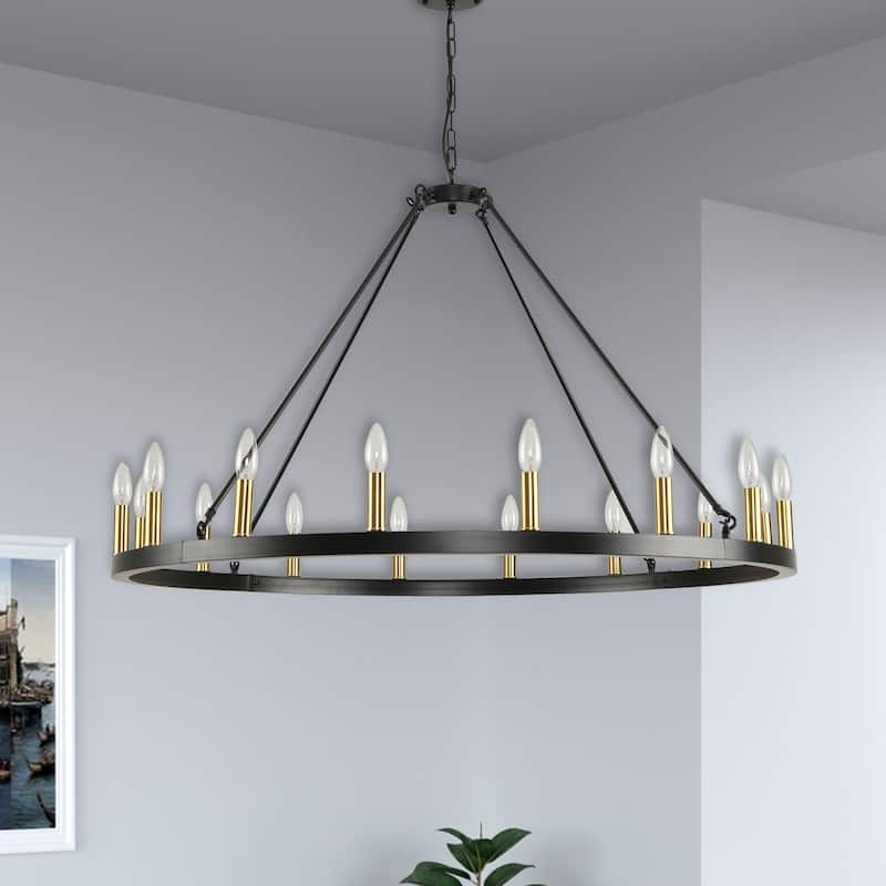 16-Light Modern Farmhouse Light Wagon Wheel Chandelier 43 Inch
