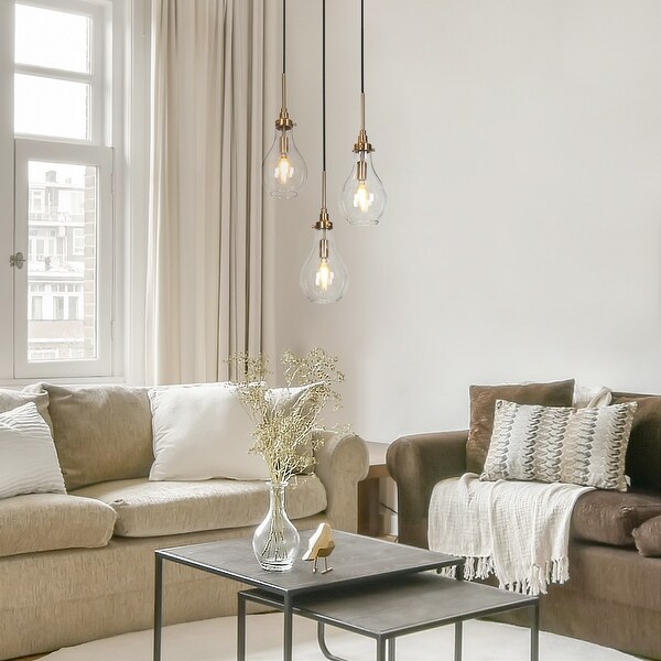 Synia Mid Century Modern 3 Light Cluster Haging Pendant Lights Round Circle Chandelier Kitchen Island D 12.2 x H 74.2 Gold Plated