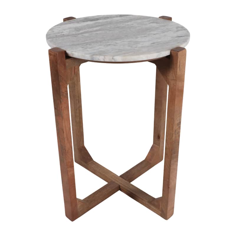 Modern Marble Top Accent End Table with Wood Base - 22.0"