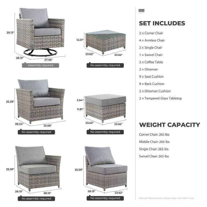 HOOOWOOO 13-piece Outdoor Wicker Patio Furniture Sectional Set with Swivel Chair