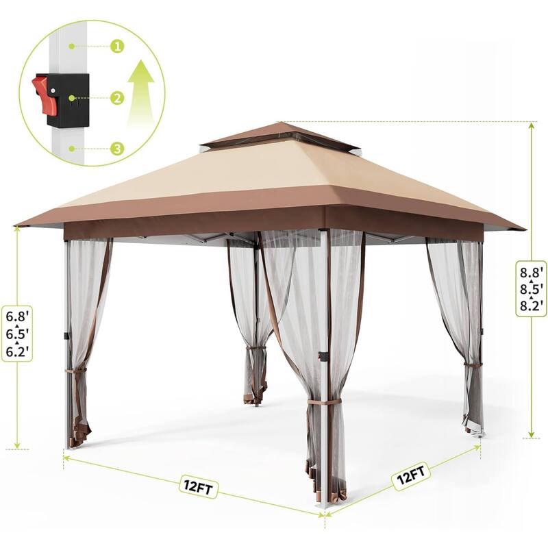 12x12FT Pop-Up Gazebo Waterproof Canopy Tent for Patio Garden Backyard - 12X12 Ft